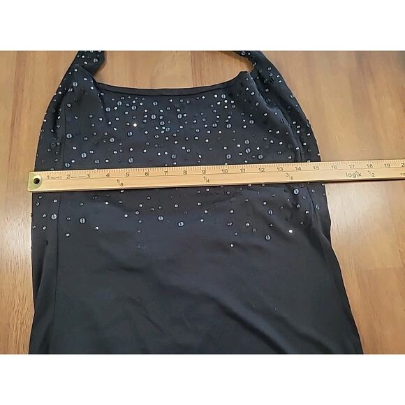 BCBGMAXAZRIA Black Sequin Halter Top Silk Blend Size M Medium EUC - Picture 4 of 7